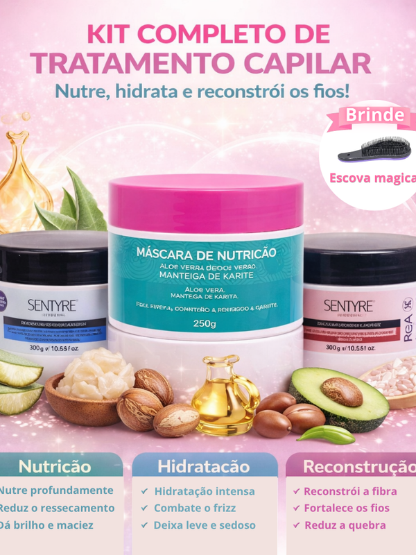 Protocolo Cabelo de Luxo: Sistema de Restauração Italiana + Escova Magica de brinde